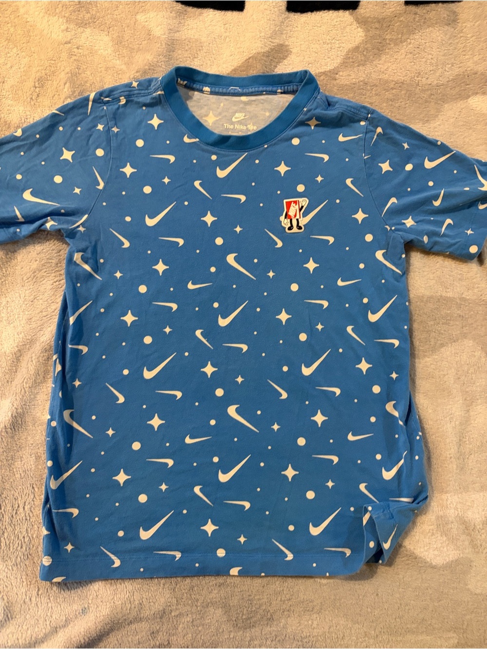 Nike Blue Graphic Swoosh Tee with White Print